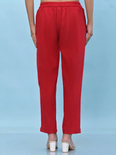 Women Red Solid Cotton Pants with Partially Elasticated Waistband and Two Side Pockets-J4953OT9RED